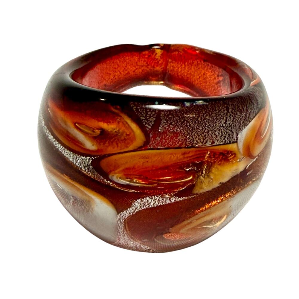 Handmade Fused Glass Statement Ring Art Glass Wide Band